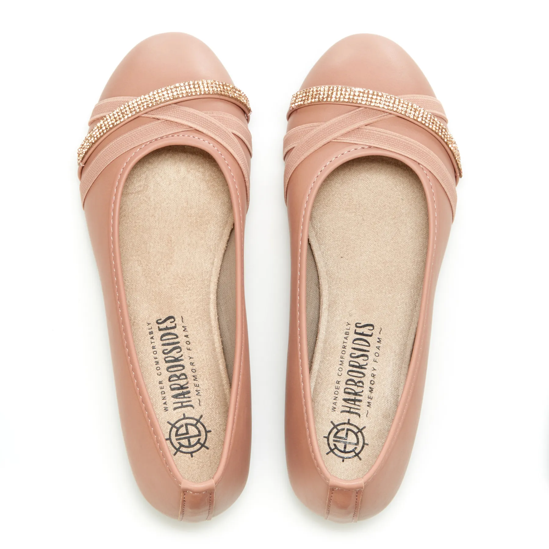 Round Toe Jeweled Cross Strap Ballet Flats (April)