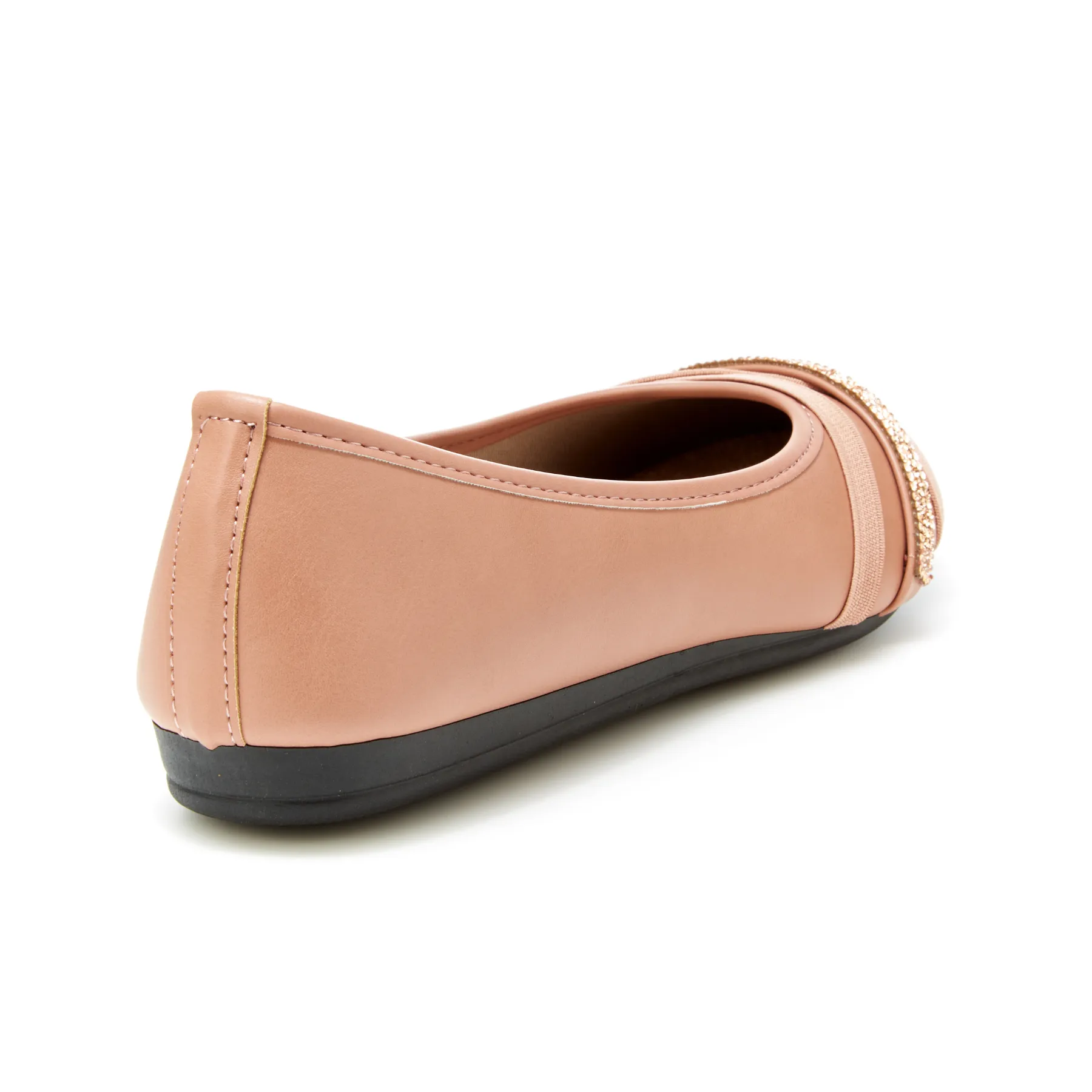 Round Toe Jeweled Cross Strap Ballet Flats (April)