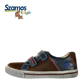 Szamos kid boy sneakers in brown and blue color and double velcro strap big kid size