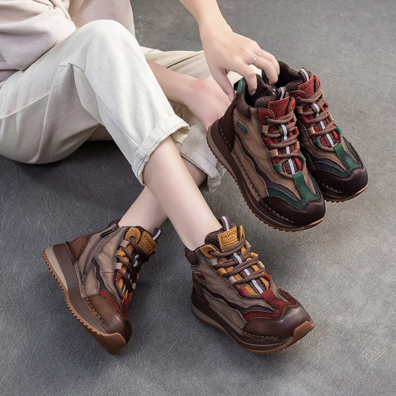 Women Fashion Color Matching Leather Ankle Boots