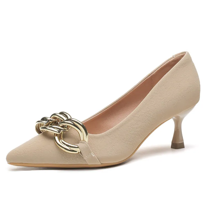 Women Fashion Metal Chain Soft Comfort Pumps