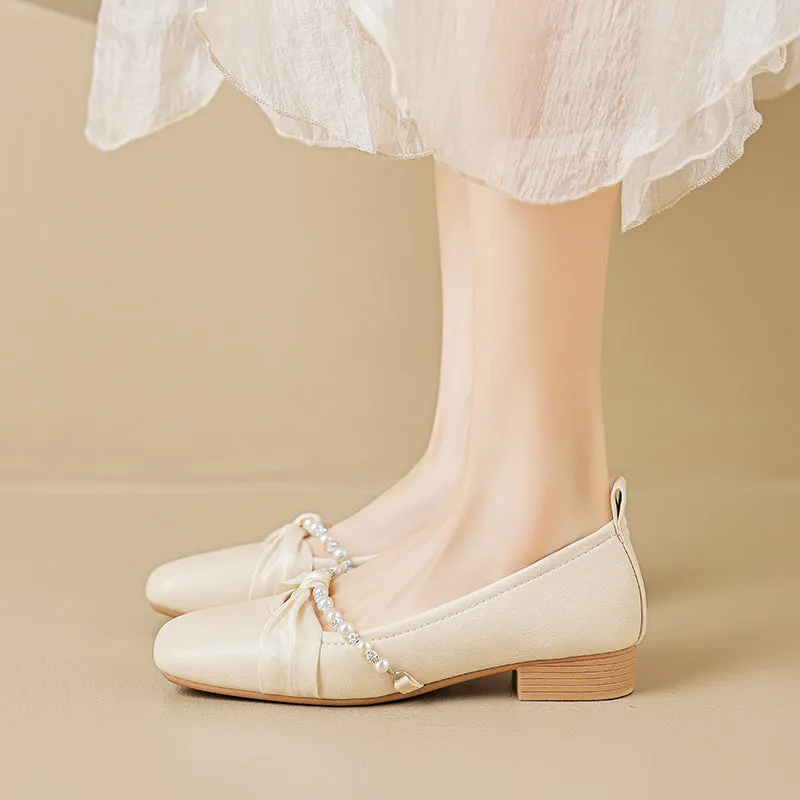 Women Fashion Soft Leather Low Block Pumps