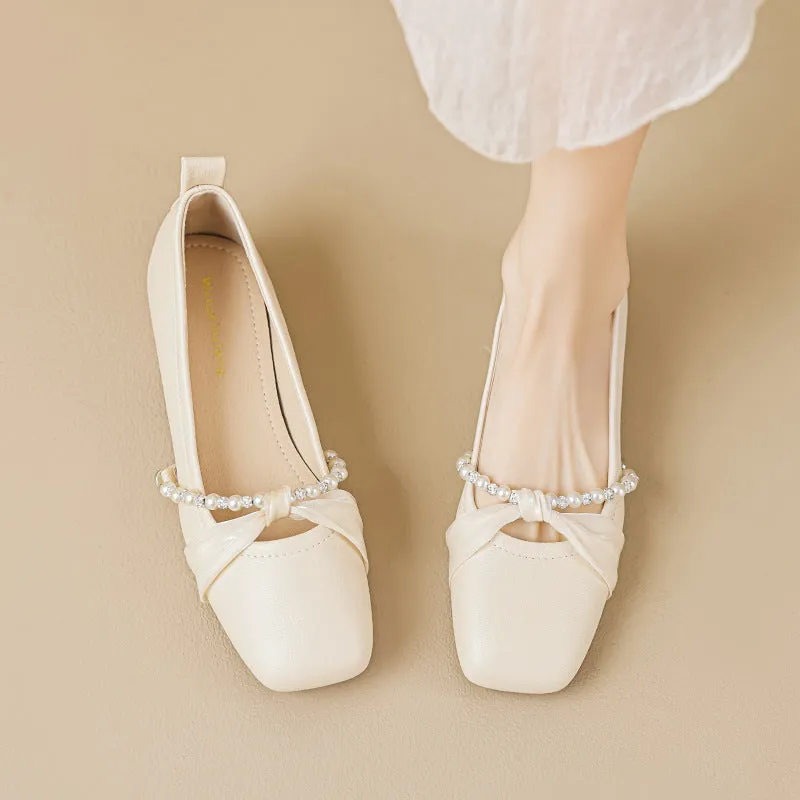 Women Fashion Soft Leather Low Block Pumps